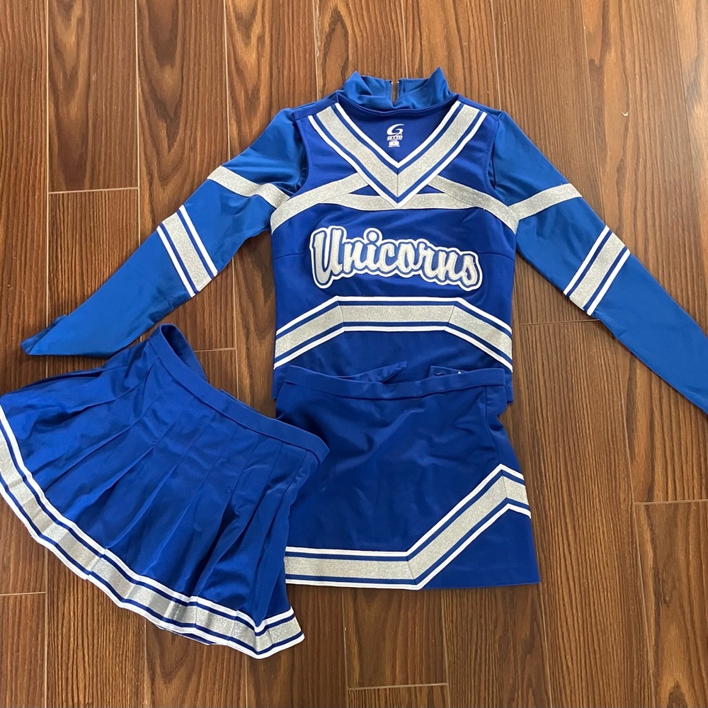 Blue Cheerleading Uniform with Silver Accents